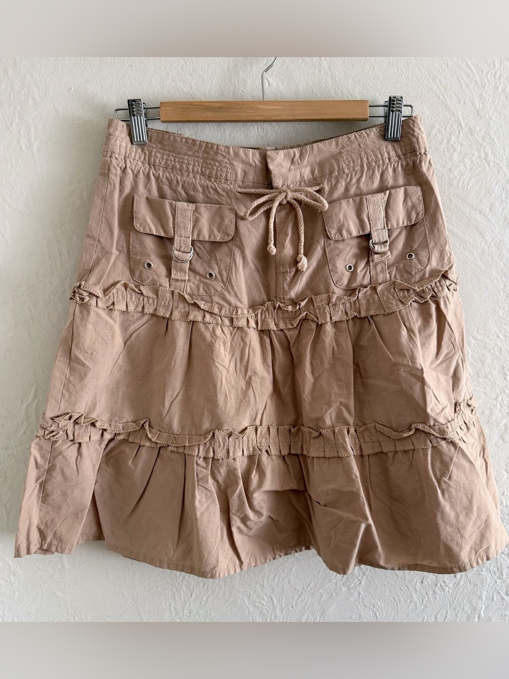 Y2K Tan Cargo Tiered Skirt Size S